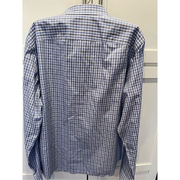 UNTUCKit Men’s Winkle Free Plaid Button Down Shirt Blue White Black - Picture 4 of 8
